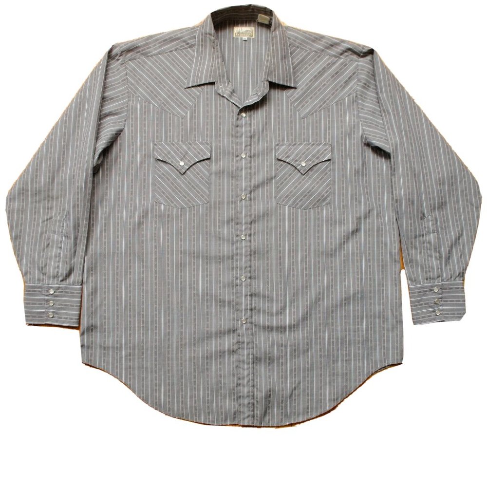vintage Express Riders Snap Button Western Shirt Men's Size XLGray Dobby Stripe